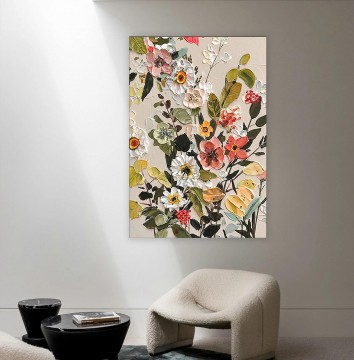 150の主題の芸術作品 Painting - パレットナイフによる抽象的な咲く花の壁の装飾